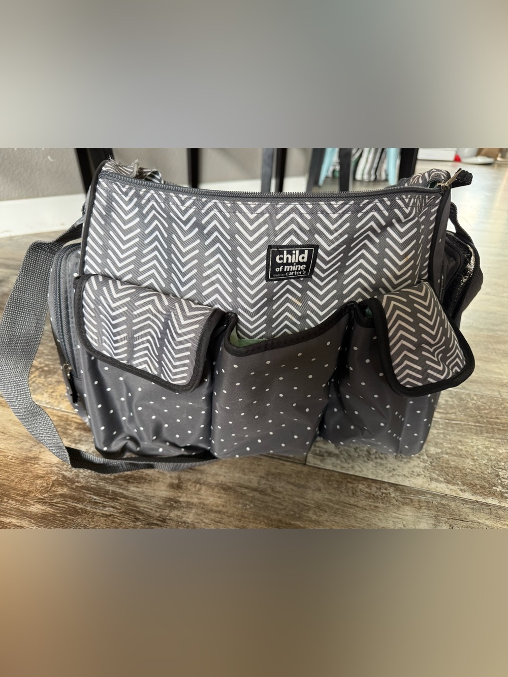 child of mine Gray Kids Organizer Bag with White Pattern